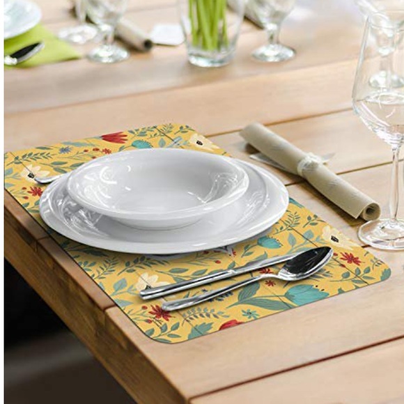 CounterArt Placemats Blooming Thoughts Reversible Floral Yellow 4 Piece Pieces - Picture 6 of 10